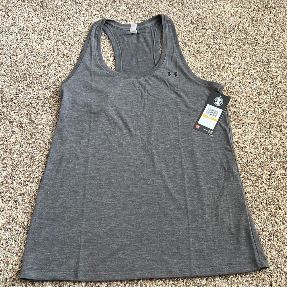 Grey Under Armour tank top. Women’s size small new with tags.